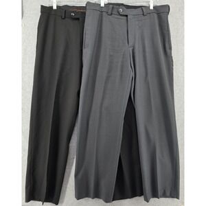 2 Pair Haggar Classic Fit Dress Pants 34x29 Black Gray Expandable Waist Flat